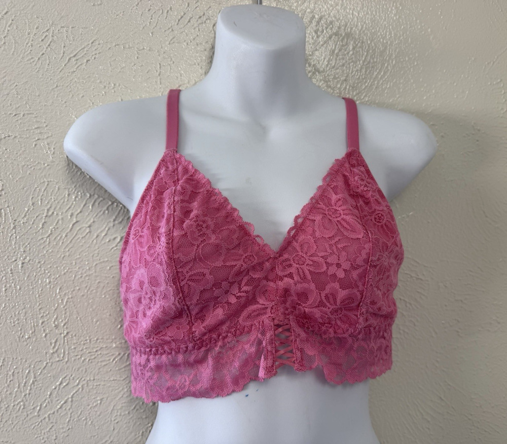 Women PINK Victoria's Secret Lace Longline Bralette Pink adj Strappy L Pink